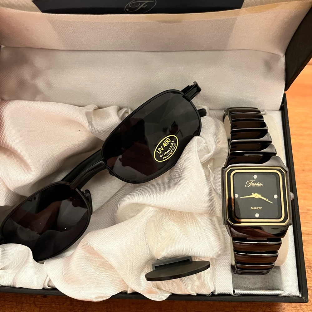 Black Quartz Watch and Sunglasses Set
